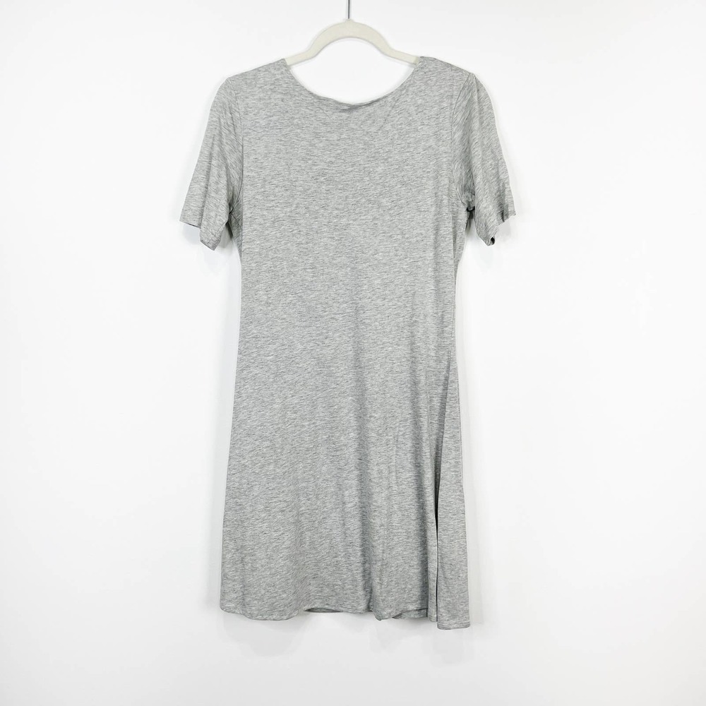 Joan Vass dress short sleeve grey jersey knit flattering ruched waist size small - Picture 5 of 6